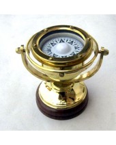 Solid Brass Gimbal Compass on wood base